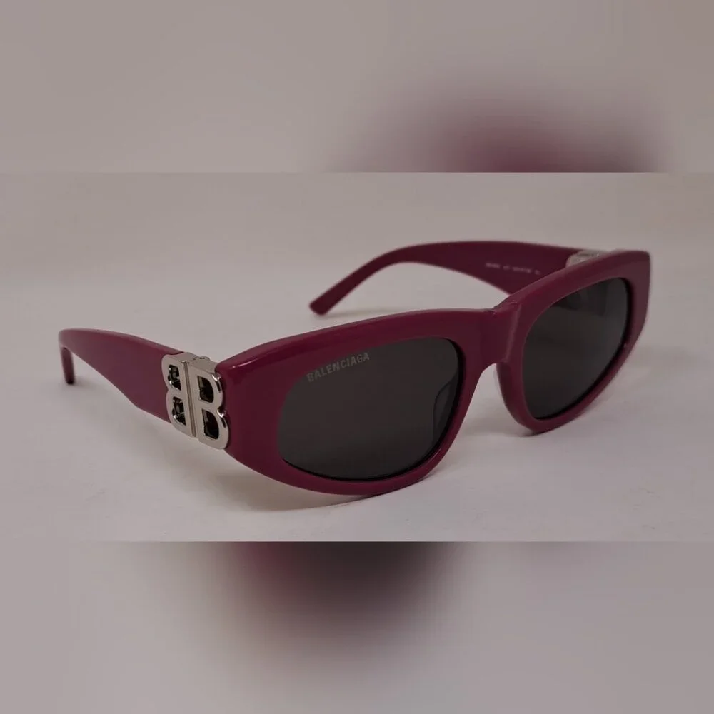 Balenciaga Sunglasses Fuschia Gray BB Temples Oval Cat Eye BB0095S 53-19-135 XL